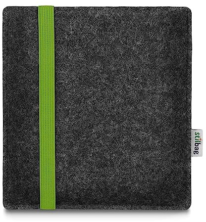 stilbag e-Reader Tasche Leon für Amazon Kindle Oasis (9. Generation) | Wollfilz anthrazit - Gummiband grün | Schutzhülle Made in Germany