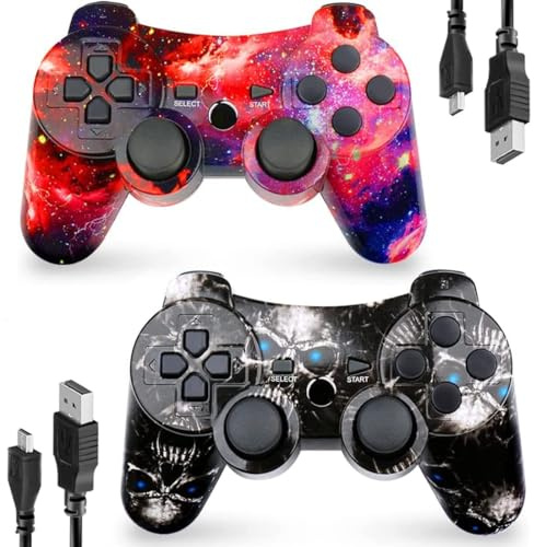 CHENGDAO Controller für PS3 2er-Pack,Hochleistungs Doppel Vibrations Gamepad kompatibel mit Playstation 3 mit Ladekabel