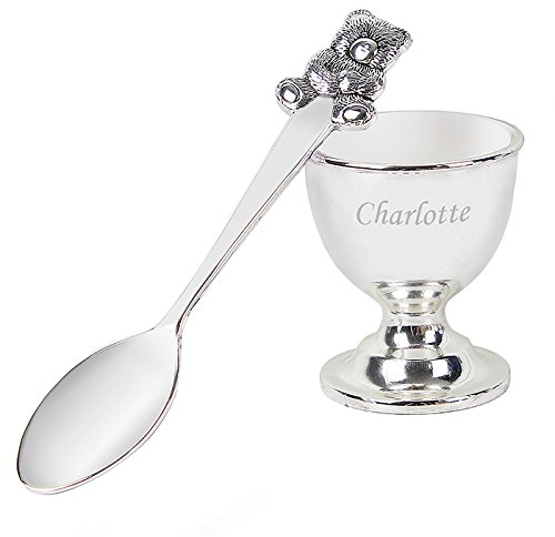 CalEli Gifts Personalised Silver Plated Egg Cup And Spoon Set In A Presentation Box
