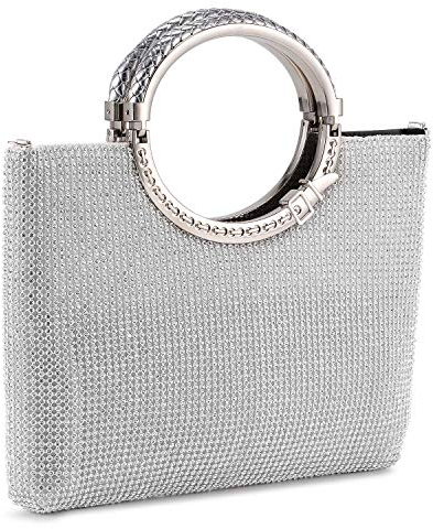BAIGIO Handtasche Damen Abentasche Clutch Silber Tasche Elegant Schultertasche mit Strass Glitter Handtasche für Party Hochzeit