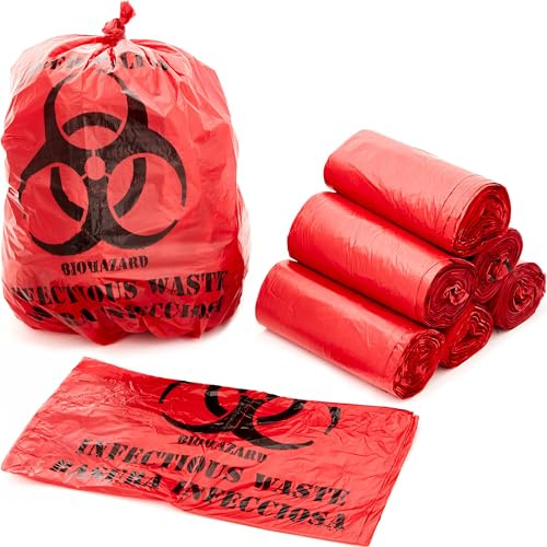 Pas de fuite, sacs à déchets biologiques de qualité hospitalière, 50 Pk. 10 gallons, 61 cm rouge poubelle avec symbole de danger pour l'élimination des déchets infectieux. Meilleures petites doublures