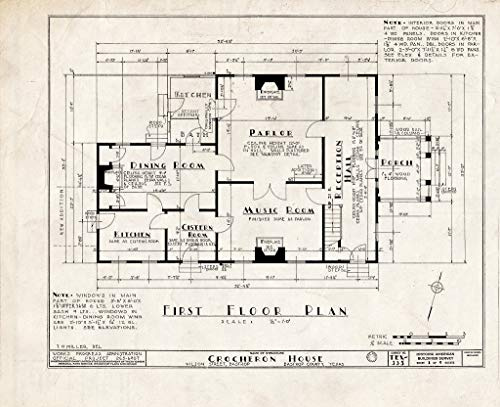 Historic Pictoric : Blueprint HABS TEX,11-Bast,3- (Sheet 1 of 8) - Henry Crocheron House, 1502 Wilson Street, Bastrop, Bastrop County, TX 30in x 24in