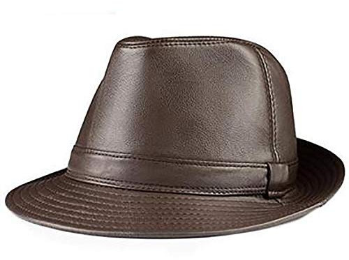 G&F PU Leder Jazz Cap Fedoras Hut Herbst Und Winter Kurze Krempe Zylinder Retro Gentleman Hut Für Herren (Color : Brown, Size : 59-60)