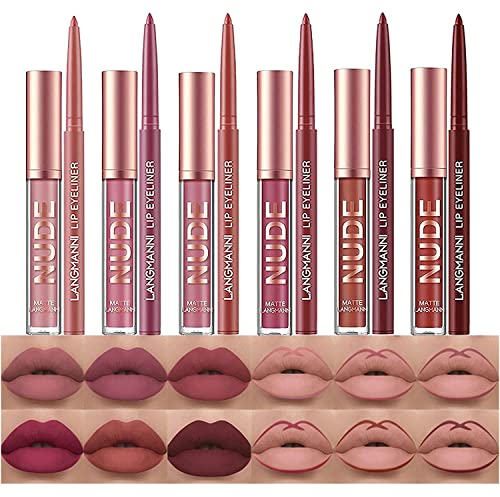 6 Pcs Crayon À Lèvres Mat Et Ensemble De Rouge À Lèvres 24 Heures Nus Étanche Beauté Maquillage Kit Lipgloss Liptints Pour Femmes Crayon À Lèvres Rouge Lifter Brillant À Lèvres Cadeaux (A)