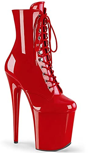 20CM Sexy Stripper Tacones Altos Plataforma con Cordones Botas Adecuado para Bailarines, Fiesta, tocador, Artistas,Rojo,37 EU