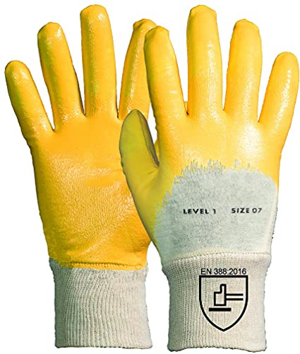 Novatool Guanti da lavoro da uomo I Grö0e 9 I nitrile | oleo-repellente I EN388:2016 3111X I Guanti in nitrile Guanto protettivo giallo Guanti da giardinaggio da donna