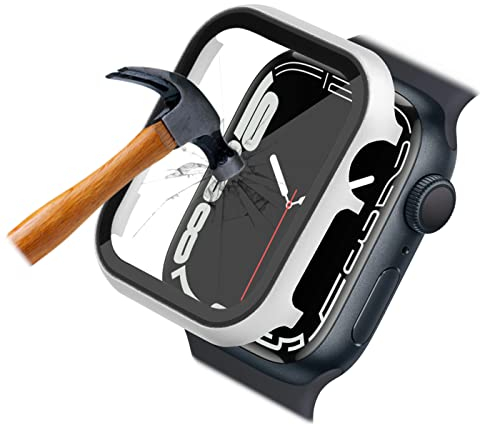 Aluminium Case mit Displayschutz für die Apple Watch Series 8 7 6 5 4 3 2 1 SE ; 45mm 44 42 41 40 38 Schutz-Hülle mit integriertem Schutz-Glas 9H (42mm Silber)
