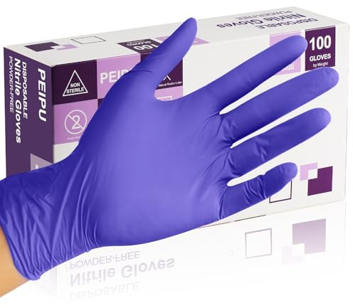 PEIPU Nitrile Gloves, Disposable Cleaning Gloves, Powder Free, Latex Free,Rubber Free, Single Use Non-Sterile Protective Gloves for Cooking, Cleaning & More, (X-Large, 100-Count)