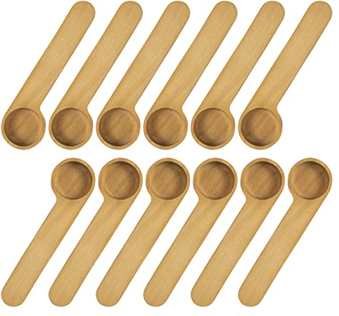 KVMORZE Wooden Coffee Scoop and Bag Clip, Tablespoon Wood Measuring Scoop with Bags Sealer, 2-In-1 Bags Sealer Measuring Spoon for Beans, Espresso Coffee, Tea (6)