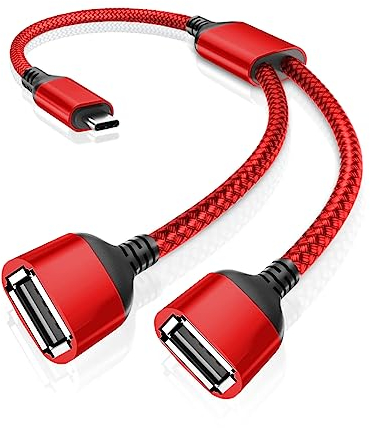 RUXELY USB C Stecker zu Dual USB Buchse Kabel Adapter 0.3M,Thunderbolt 3 to Doppel Typ A 2.0 OTG Lade Splitter,Port Extender Power Verteiler Für iPad Air 5,Samsung Galaxy Z Flip5,Fold5,A54
