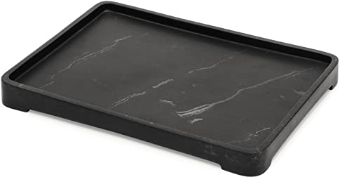 Suanti Vanity Tray 29.4x20.8cm,Matte Black Marble Tray for Bathroom Countertop and Kitchen Sink Organize,Artificial Decorative Stone Tray for Cosmetics,Tissue,Soap,Towel,Perfume, Coffee Table-Large