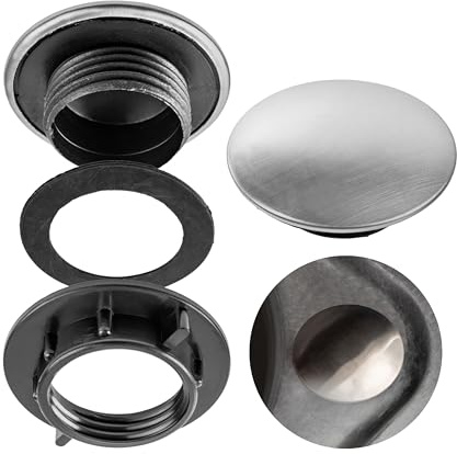 Spülbecken Wasserhahn Loch Abdeckung, 1 Stück, Ø 45 mm Blende, Ø 27 x 10 mm Gewinde, Edelstahl Deckrosette mit Dichtung und Mutter, Hahnlochstopfen, Seifenspender Lochabdeckung, Armatur Hahn Deckel