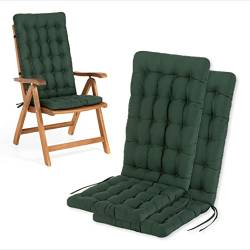 HAVE A SEAT Living - Hochlehner Auflagen 2er Set - Bequeme Sitzauflagen Hochlehner - Wetterfest, Waschbar bis 95°C, Orthopädisch - Made in Germany (2er Set - 120x48 cm, Moosgrün)