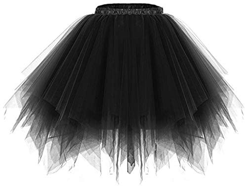 RULTA Damen Tutu Tüllrock 50er Vintage Ballettrock Multi-SchichtenVintage Tüllrock Petticoat Mehrfarbig Bubble Tanzkleid Rock Unterrock Tütü Kurz Ballett Black XL