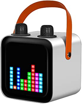 storcfe Karaoke Machine with Two Wireless Microphones, Portable Bluetooth Speaker Set for Adults and Kids, Studio Subwoofer Support TWS, Radio, AUX in, REC, Bass&Treble for Party/Meeting, White