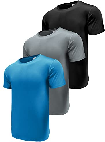 Pack de 3 camisetas de manga larga para hombre, UPF 50+, protección UV, secado rápido, transpirable, camiseta deportiva de manga larga, negro/gris/azul (manga corta), XXL