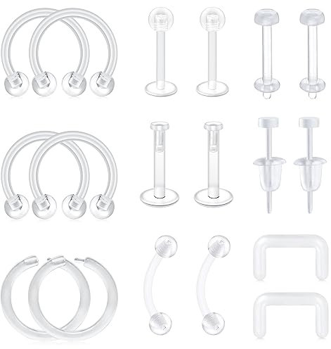 Anicina Klare Nasenringe Studs for Work Clear Piercing Retainer Hufeisen Kunststoff Septum Retainer Clear Flexible Belly Button Nose Septum Lip Eyebrow Tongue Nipple Rings Bioflex Industrial Barbell,