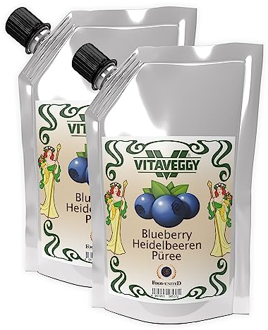VITAVEGGY HEIDELBEER-FRUCHT-PÜREE 2x1kg von Food-United blueberry-fruit-puree für Blaubeeren-Smoothie-Saft Heidelbeer-Himbeer-Sorbet-Cocktail-Shake ohne Aroma- Farb- & Konservierungsmittel (2)
