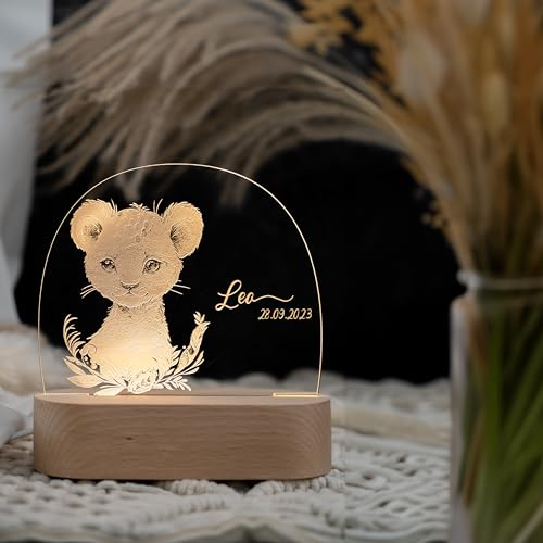 Kidsmood - Personalisiertes Nachtlicht Kinder – Dimmbares Stilllicht mit Namen | LED Nachttischlampe 3 Lichtmodi | Gravur Lampe Kinderzimmer, Geschenk zur Geburt, Taufgeschenke für Mädchen & Jungen