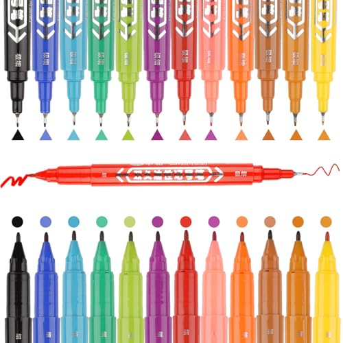 Filzstifte, 12 Farben Dual Brush Pen Set mit Filzspitzen & Fineliner Spitze, Aquarellstifte, Marker Stifte, Pinselstifte, Kalligraphie Stifte für Bullet Journal, Malbücher, Handlettering, Manga