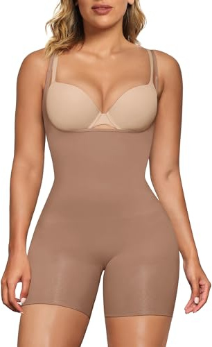 SHAPERX Open Bust Shapewear Tummy Control Bodysuits for Women Seamless Compression High Waisted Body Shaper, SZ5258-Sienna-L/XL