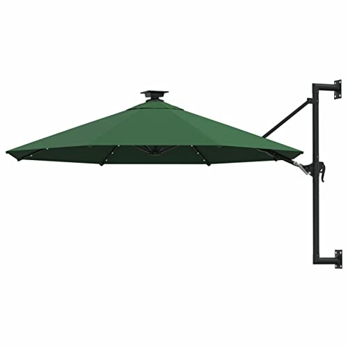 Tidyard Wall-mounted Cantilever Parasol Umbrella Garden Parasol Sun Shade Shelter Canopy for Outdoor, Garden, Patio, Beach with LEDs and Metal Pole 300 cm Green Outdoor Umbrellas & Sunshades