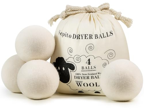 Boule Seche Linge, Sopito 4 Pièces Balle Seche Linge, Boule de Sechage pour Seche Linge sans Chimiques et Réutilisables, Raccourcissent le Temps de Séchage, Réduisent le Froissement des Vêtements