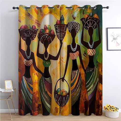 CozyRest Vorhang Blickdicht Thermovorhang Afrikanische Kunst Schwarze Schönheit Muster Gardinen Wohnzimmer Vorhänge Geräuschreduzierung Dekoration für Schlafzimmer Wohnzimmer Fenster 215 x 110 cm