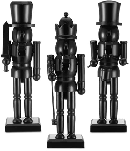 Cinnvoice 3 Pcs 10 Inch Christmas Nutcracker Figure Wood Nutcracker Figures Modern Soldier Nutcracker Xmas Nutcracker Ornament Mantle Decor Christmas Decorations for Home Table(Black)