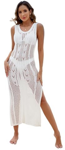 Wilgure Häkel Badeanzug Überwurf In Voller Länge Ärmelloses Badeanzug Kleid Seitlich Geschlitztes Strandkleid Badebekleidungs Überwurf Kleid