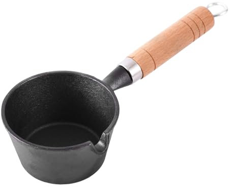 Cast Iron Melting Pot, Mini Cast Iron Basting Pot with Wooden Handle Nonstick Baking Pan Saucepan for Butter Oil Milk Candy Chocolate
