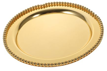 Amosfun Plateau De Rangement Rond Pour Bijoux Plateau Décoratif Finition Miroir Pour Porte-collier Bougie Compact Acier Inoxydable Doré 30 Cm