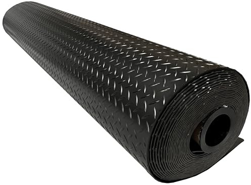 Shield Autocare © Heavy Duty Commerical Grade PVC Vinyl Floor Matting Garage Industrial Large Diamond Checker Black | Blue | Light Grey | Dark Grey | 1.3m Width | 3.2mm Thick (Black, 3m x 1.3m)