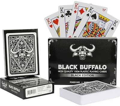 Black Buffalo Playing Cards – Wasserfeste Pokerkarten von Plastik – 4 Echzeichen mit Jumbo Index – Doppelpack
