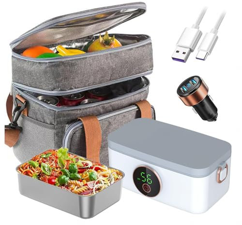 LFLIFENG Fiambrera Electrica Recargable E Inalámbrico, Fiambrera Portátil Y con Batería De 16000 mAh, Tartera Electrica Comida Trabajo
