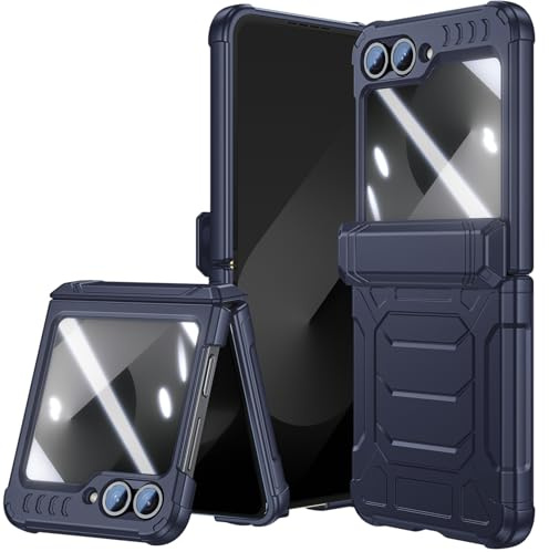 LEIAU Galaxy Z Flip 7 FE (2025) / Flip6 5G (2024) Military Armor Case | Auto-Deploy Hinge Protection & 9H Glass Screen | Dual-Layer Defense Blue