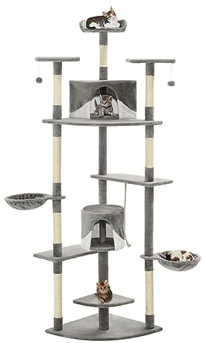 ShGaxin Rascador para Gatos con Poste de sisal, Arbol para Gatos, Gatos Accesorios, Arranhador para Gatos, Arbol Rascador Gatos, 203 cm Gris y Blanco