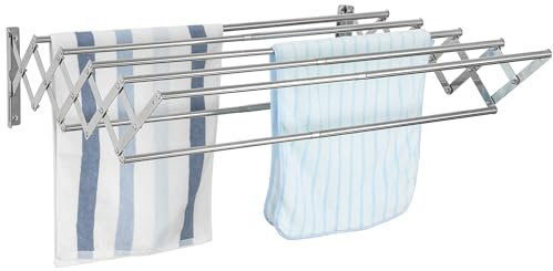 AKOZLIN Extendable Wall-mounted Clothes Drying Rack Stainless Steel Foldable and Retractable Towel Rack 42-80cm Large Capacity 7 Bars for Bathroom Balcony,Silver-Medium