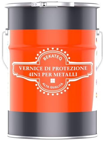 BEKATEQ Lacca protettiva per metalli 4in1 5L Marrone rosso I Primer + Vernice antiruggine + Mano intermedia + Mano di finitura I Vernice per metalli per tetti, finestre, porte, recinzioni LS-570