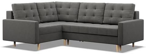 Mebligo - Ecksofa mit Schlaffunktion und Bettkasten Elma, Eckcouch mit Ottomane Links, Sofa L Form (BxTxH) 223 x 172 x 88 cm, Couch Wohnzimmer, Ecke Sofa, Dunkelgrau (Lux 6)