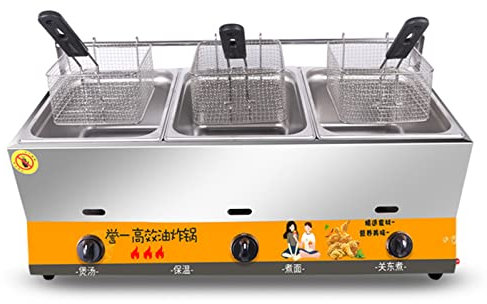 Friggitrice a gas propano in acciaio inox grande con cestello e coperchio per cucina/ristorante/fast food