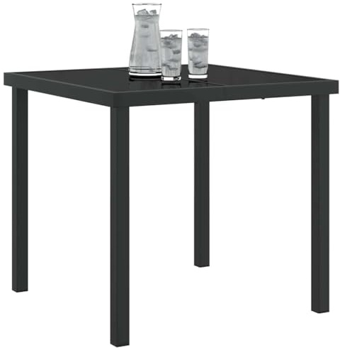 vidaXL Outdoor Patio Table - Black 80x80 cm - Tempered Glass Square Dining/Garden Furniture