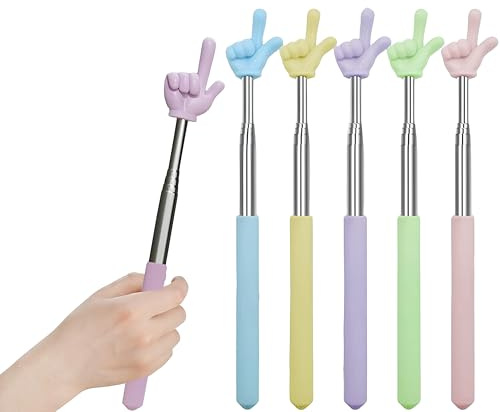 5 Mini Bastone Retrattile, Bacchette Telescopiche Allungabili, Puntatore a Dito, Retrattile In Acciaio Inox, Per l'Aula, l'Interazione Personale, Le Lezioni e La Lettura (5 Colori)