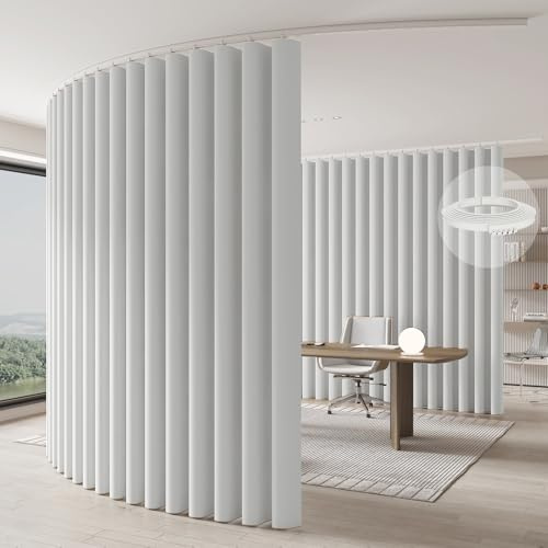JILRON - Separador de espacios con cortina, montaje en techo con guías, divisor de ambientes para protección visual flexible (Blanco - A213 x L540 cm)