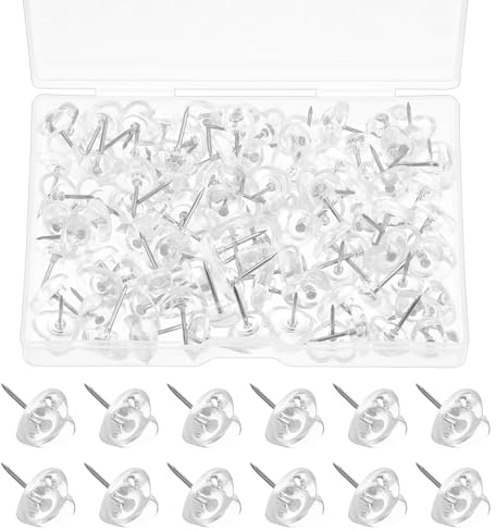 Clear Thumb Tacks, 100 Pcs Small Clear Push Pins Heart Shaped Cute Tacks for Posters Office Photo Maps School Office Cork Board Wall Hanging