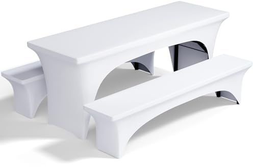 Pacok Biertischhussen Stretch Set 3tlg Weiß Bierzelt Hussen 220x50x80cm | Tischhussen für Bierzeltgarnitur Bierbank Hussen Elastisch für 50cm Tischbreite