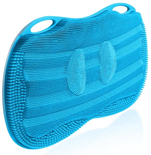Kalolary Grand tapis de douche en silicone avec ventouses antidérapantes pour nettoyer les pieds exfoliants et masser les pieds sans se pencher, facile à nettoyer (Bleu)