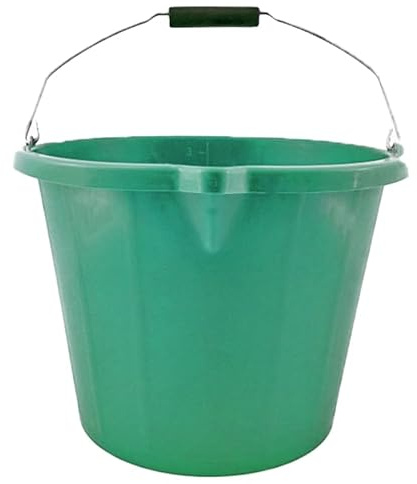15 Litre Heavy Duty Builders Bucket – Durable Plastic Construction with Pouring Lip & Strong Metal Handle – Graduated in Gallons and Litres – Multipurpose Mixing, Available in 5 Colours_GREEN