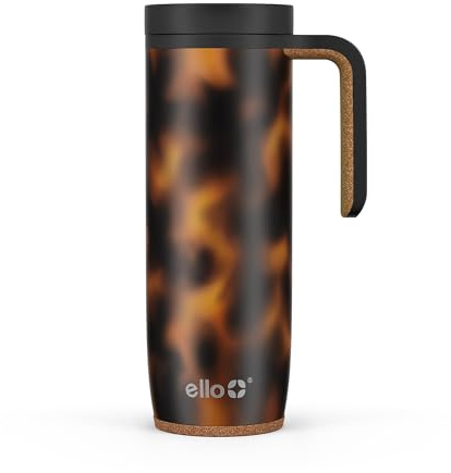 Ello Magnet, 18 oz Stainless Steel Travel Mug with Handle and Leakproof Lid | Vacuum Insulated Coffee Cup Keeps Drinks Hot for 5 Hours | BPA Free Cup with Built-in Coaster, Turtle