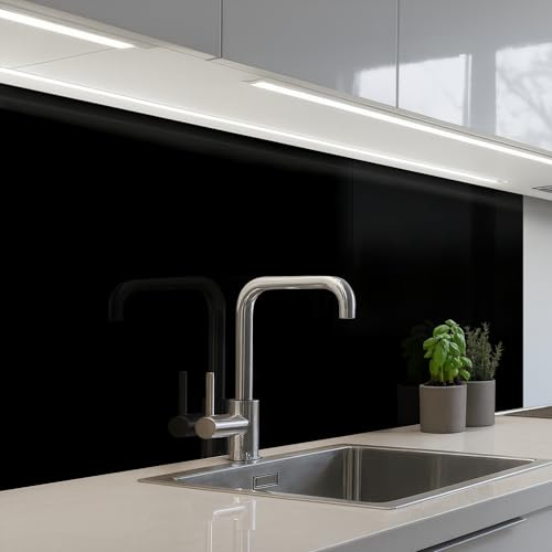 KitchenYeah© Splashback for Kitchen self Adhesive Sink Splash Splatter | 24x39 / 60x100 cm - Guard Backsplash Decor Black - Plain - Colour